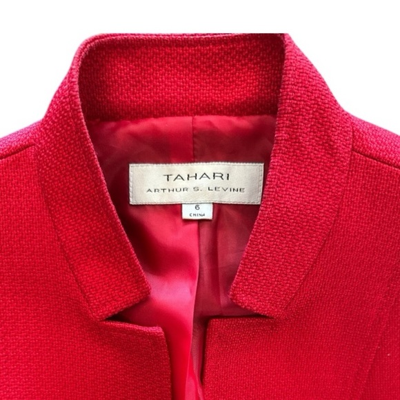 TAHARI ASL Women’s Red Tailored Inverted Lapel Collar Blazer Jacket Studded Sz 6 - Picture 6 of 12